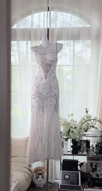 Elegant Spaghetti Straps Apricot Beaded Chiffon Mermaid Gowns Vintage Backless Classy Prom Dress