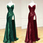 Elegant Black Spaghetti Straps Classy Evening Dress Satin Sheath Long Classy Prom Dress With Slits