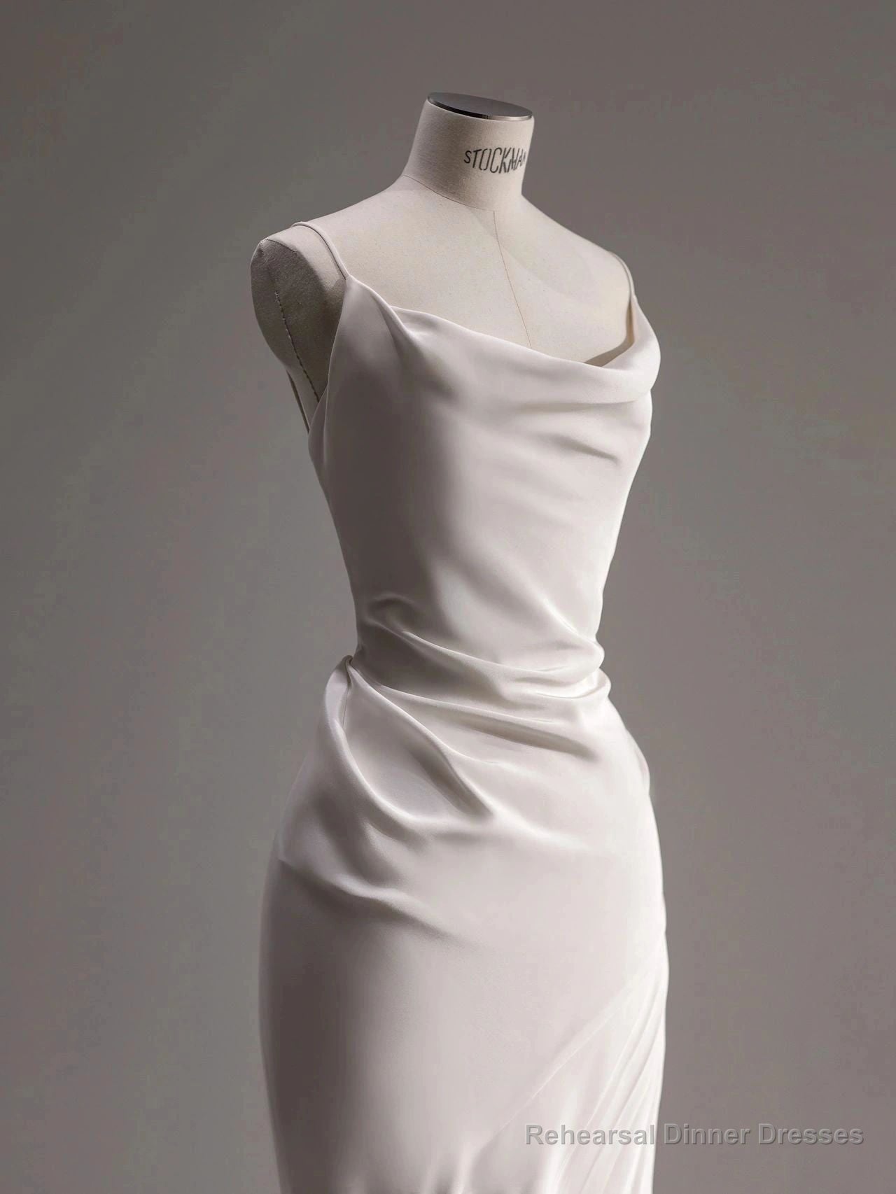 Elegant Spaghetti Straps Sheath Simple Silk Satin Wedding Dress Floor Length Secondary image