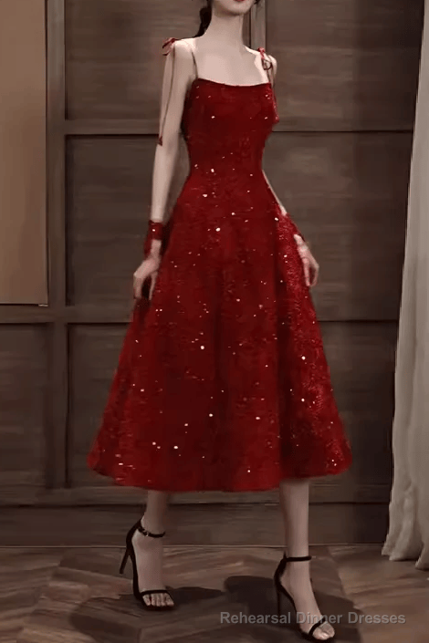 Elegant Spaghetti Straps Vintage Lace Red Dress Women Birthday Outfits Secondary image