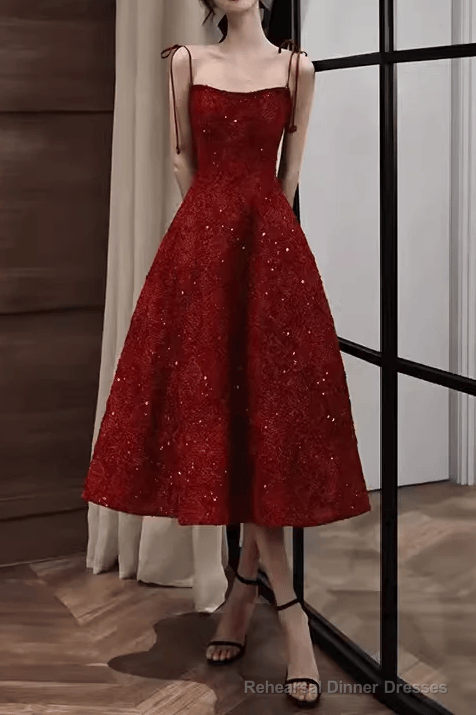 Elegant Spaghetti Straps Vintage Lace Red Dress Women Birthday Outfits Main image