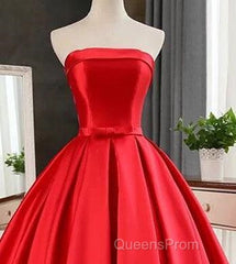 Elegant Strapless Ball Gown Red Evening Prom Dress With Bow