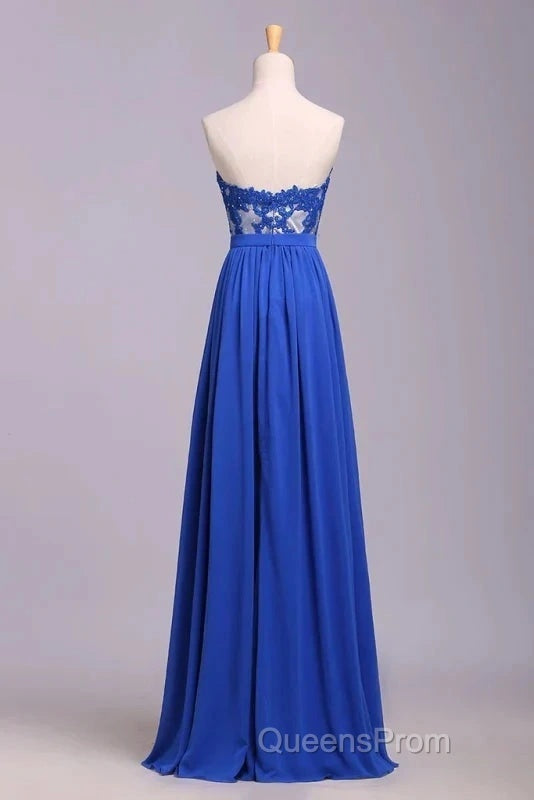 Elegant Strapless Chiffon Evening Lace Appliques Long Evening Prom Dress Royal Blue Secondary image