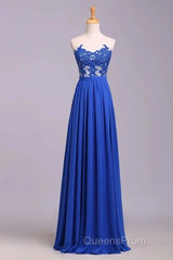 Elegant Strapless Chiffon Evening Lace Appliques Long Evening Prom Dress Royal Blue