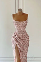 Elegant Strapless Mermaid Sequins Evening Prom Dress Birthday Outfits