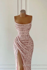 Elegant Strapless Mermaid Sequins Evening Prom Dress Birthday Outfits