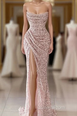 Elegant Strapless Mermaid Sequins Evening Prom Dress Birthday Outfits