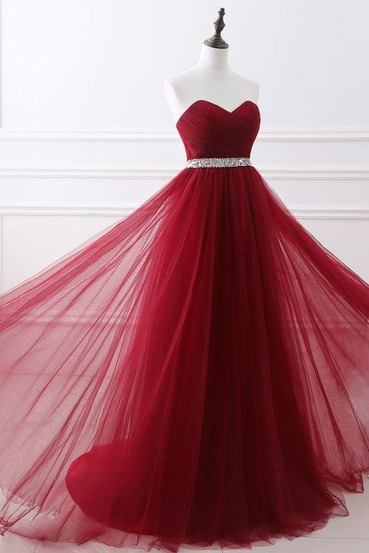 Elegant Strapless Sweetheart Tulle Ball Gown Classy Prom Dress Long