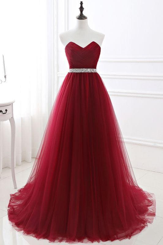 Elegant Strapless Sweetheart Tulle Ball Gown Classy Prom Dress Long