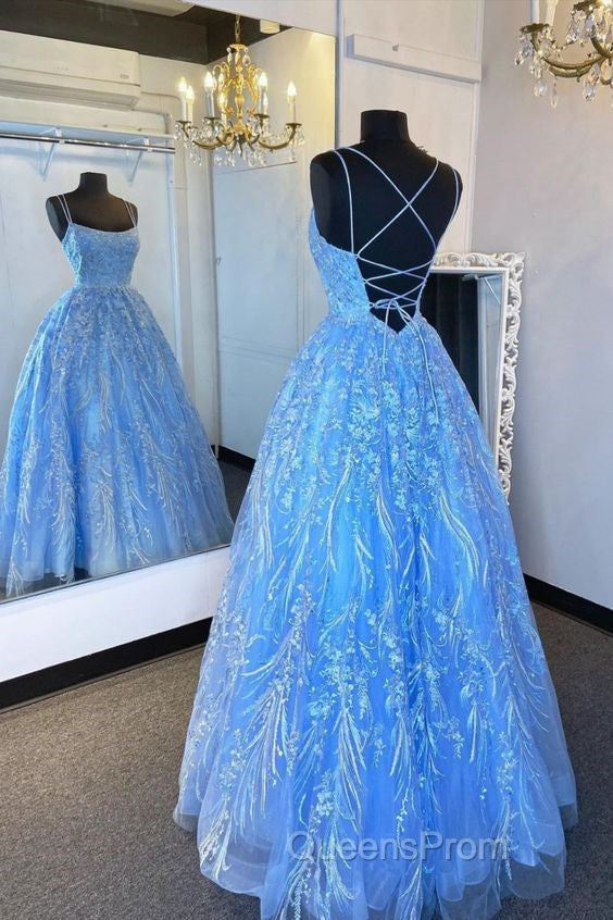 Elegant Straps Blue Appliqued Evening Dress Evening Prom Dress, Evening Dress Main image
