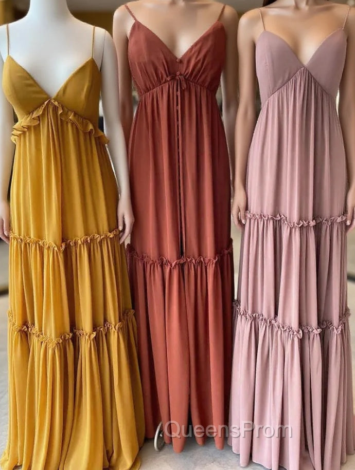Elegant Straps High Waist Long Bridesmaid Dress With Ruffles Main image