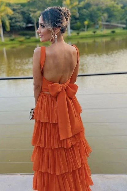 Elegant Straps Square Layered Sleeveless Long Classy Prom Classy Dress