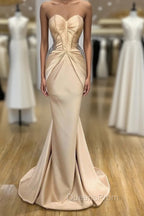 Elegant Sweetheart Champagne Evening Prom Dress Mermaid Long With Crystals