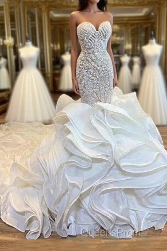 Elegant Sweetheart Lace Up Crystal Mermaid Wedding Dress Main image