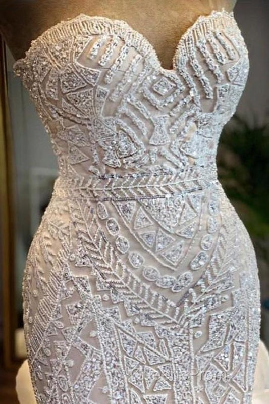 Elegant Sweetheart Lace Up Crystal Mermaid Wedding Dress