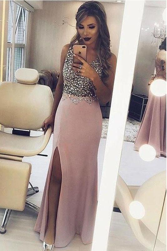 Sparkly Beaded Split Side Mermaid Sexy Classy Prom Dress, Classy Evening Dress