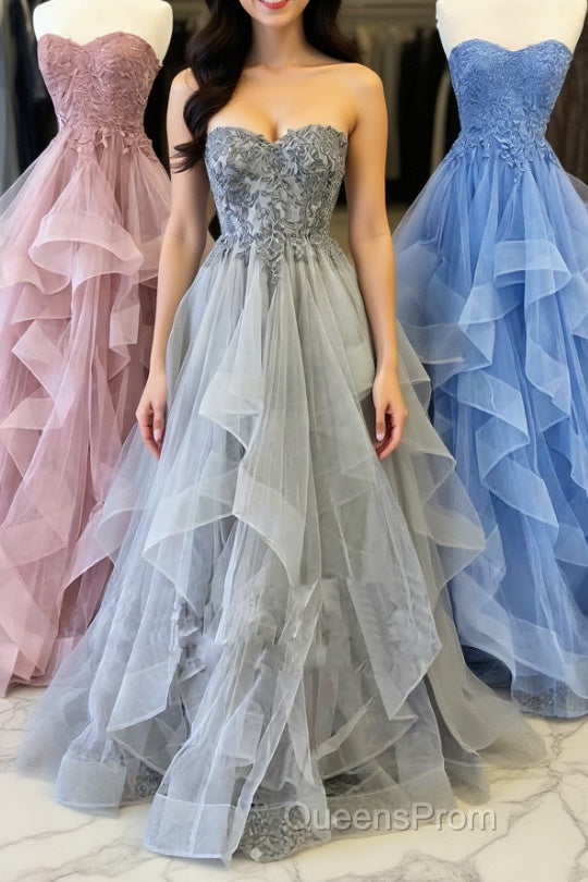 Elegant sweetheart tulle lace long Evening Prom Dress tulle formal Dress Main image