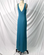 Elegant Teal Blue V-Neck Ruffled Beaded Chiffon Long Classy Prom Dress