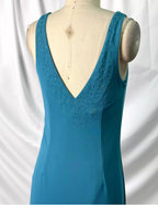 Elegant Teal Blue V-Neck Ruffled Beaded Chiffon Long Classy Prom Dress
