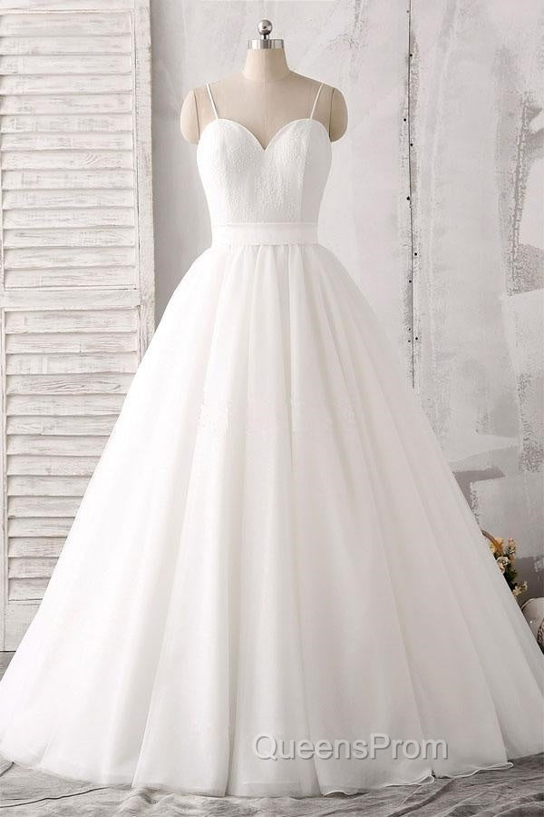Elegant Thin Shoulder Straps Sweet Floor Mopping White Satin And Floor Length Wedding Dress