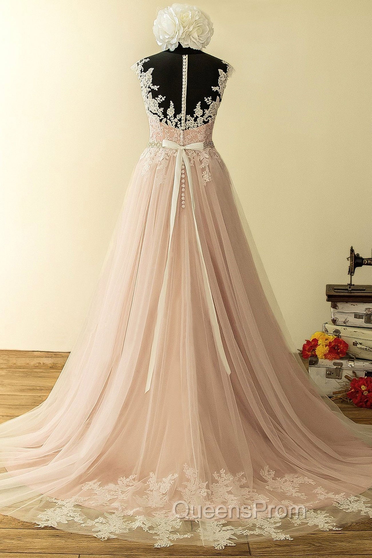 Elegant Tulle Lace Long Evening Prom Dress, A-Line Scoop Neckline Evening Dress Secondary image