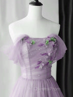 Elegant Tulle Long Party Dress with Flowers, A-line Tulle Evening Dress Evening Prom Dress