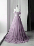 Elegant Tulle Long Party Dress with Flowers, A-line Tulle Evening Dress Evening Prom Dress