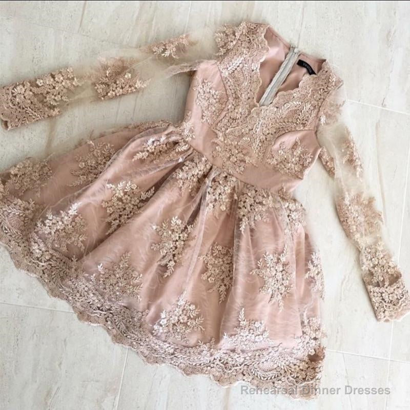 Elegant V Neck Long Sleeves Homecoming Dresses Lace Short Cocktail Dress Main image