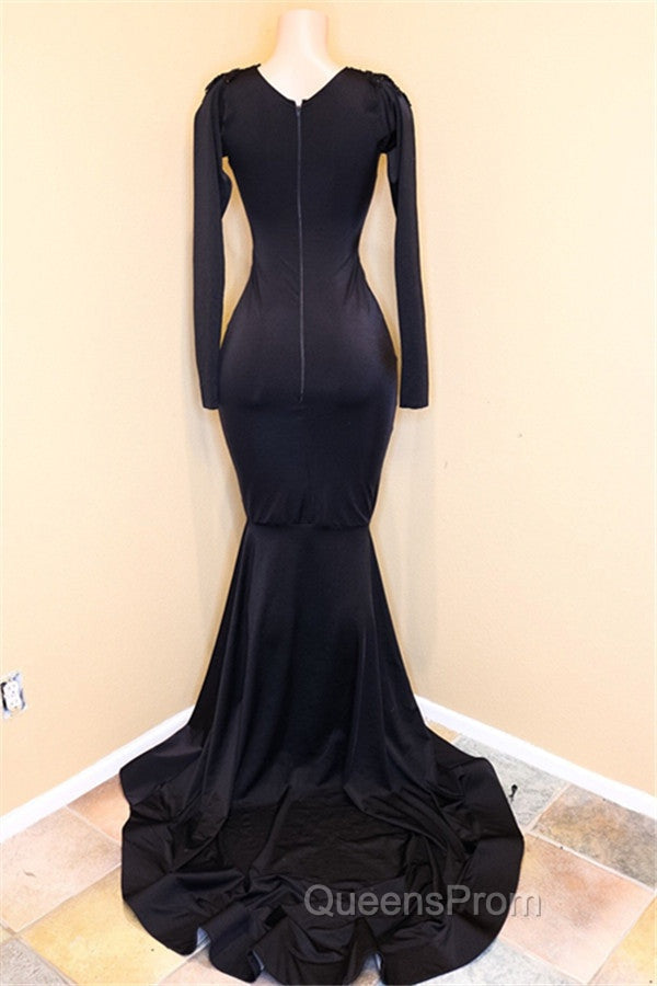 Elegant V-Neck Long Sleevess Appliques Sequins Mermaid Zipper Evening Prom Dress Secondary image