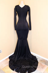 Elegant V-Neck Long Sleevess Appliques Sequins Mermaid Zipper Evening Prom Dress
