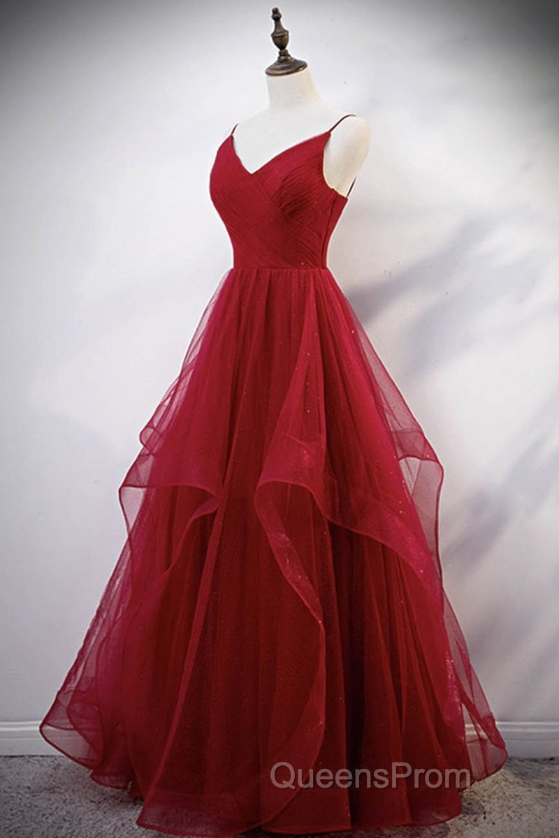 Elegant V Neck Open Back Sequins Burgundy Long Evening Prom Dress, Shiny Burgundy Formal Dress, Fluffy Burgundy Evening Dress Secondary image
