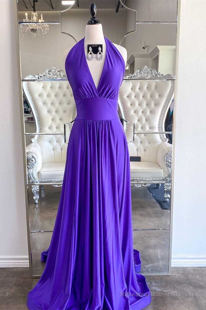 Elegant V Neck Purple Long Prom Dress,Formal Dinner Dresses Main image