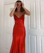 Elegant V-Neck Spaghetti Memriad Long Classy Prom Dress
