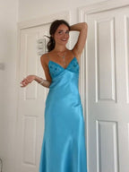 Elegant V-Neck Spaghetti Memriad Long Classy Prom Dress