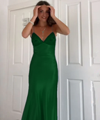 Elegant V-Neck Spaghetti Memriad Long Classy Prom Dress