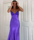 Elegant V-Neck Spaghetti Memriad Long Classy Prom Dress