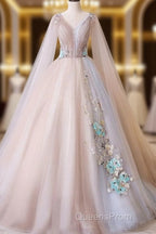 Elegant V-Neckline Champagne Tulle V-Neckline Evening Prom Dress, Party Dress