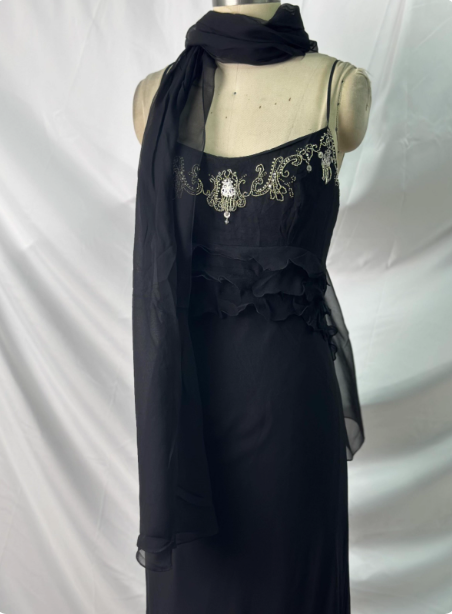 Elegant Vintage Black Mermaid Thin Strap Embroidered Chiffon Long Classy Prom Dress Secondary image