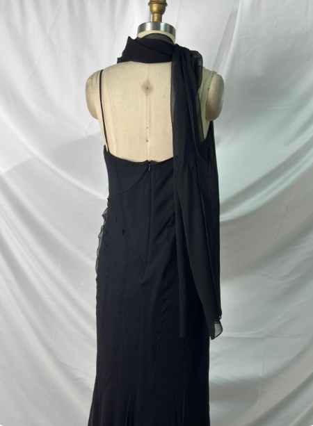 Elegant Vintage Black Mermaid Thin Strap Embroidered Chiffon Long Classy Prom Dress