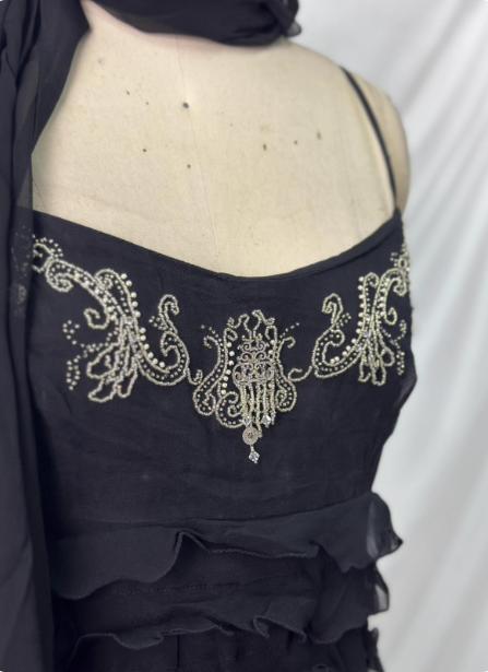 Elegant Vintage Black Mermaid Thin Strap Embroidered Chiffon Long Classy Prom Dress