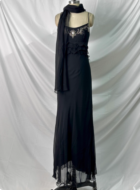 Elegant Vintage Black Mermaid Thin Strap Embroidered Chiffon Long Classy Prom Dress Main image