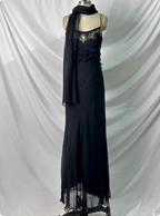 Elegant Vintage Black Mermaid Thin Strap Embroidered Chiffon Long Classy Prom Dress