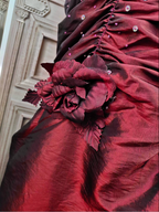 Elegant Vintage Burgundy Strapless Ruched Satin Long Classy Prom Dress