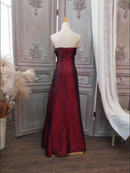 Elegant Vintage Burgundy Strapless Ruched Satin Long Classy Prom Dress