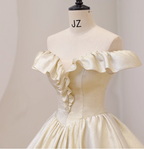 Elegant Vintage One-Shoulder Ruffle Shiny Satin Ball Gown Prom Dress Sweet 16 Dress