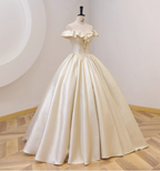Elegant Vintage One-Shoulder Ruffle Shiny Satin Ball Gown Prom Dress Sweet 16 Dress