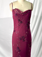 Elegant Vintage Burgundy Beaded Embroidery Thin Strap Mermaid Chiffon Long Classy Prom Dress