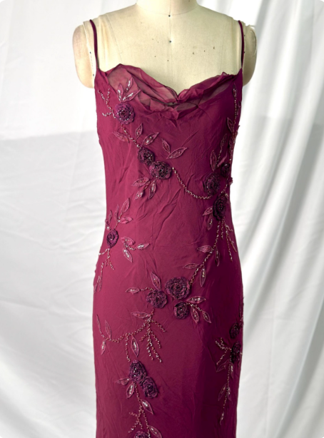 Elegant Vintage Burgundy Beaded Embroidery Thin Strap Mermaid Chiffon Long Classy Prom Dress