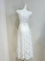 Elegant White A-Line Round Neck Lace Pattern Classy Prom Dress Bridesmaid Dress