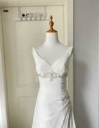 Elegant White Deep V-Neck Beaded Chiffon Classy Prom Dress